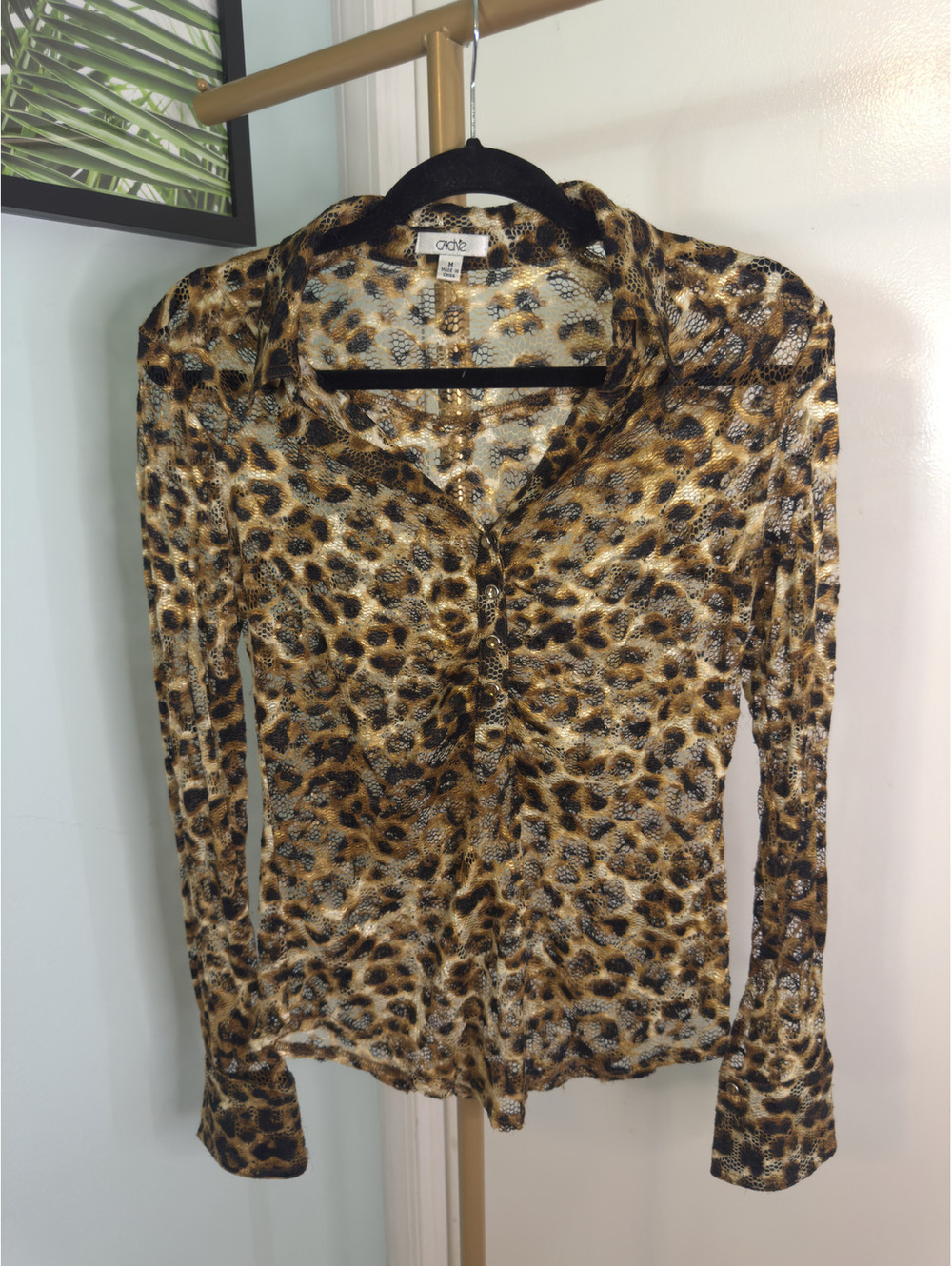 Cache Leopard Lace 3/4 Button Down Top